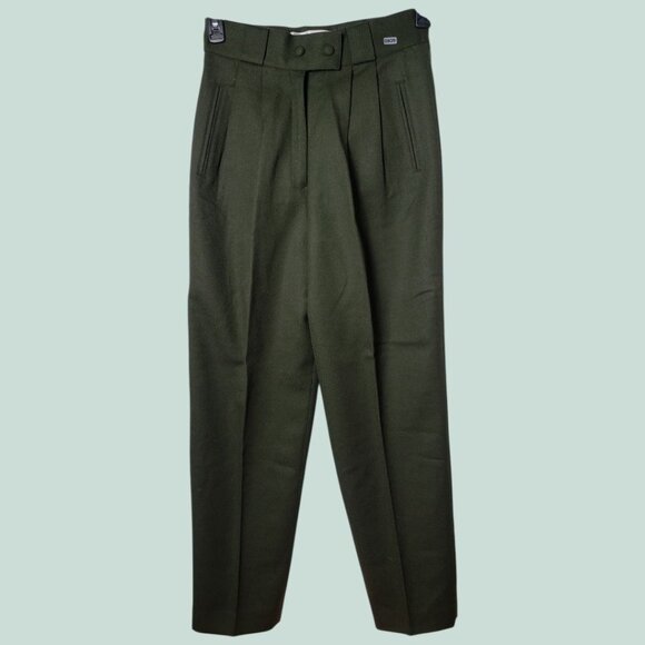 Donatio Martis Italy Mens High-Waisted Pleated Wool Trousers Olive Green 40 - Picture 5 of 16